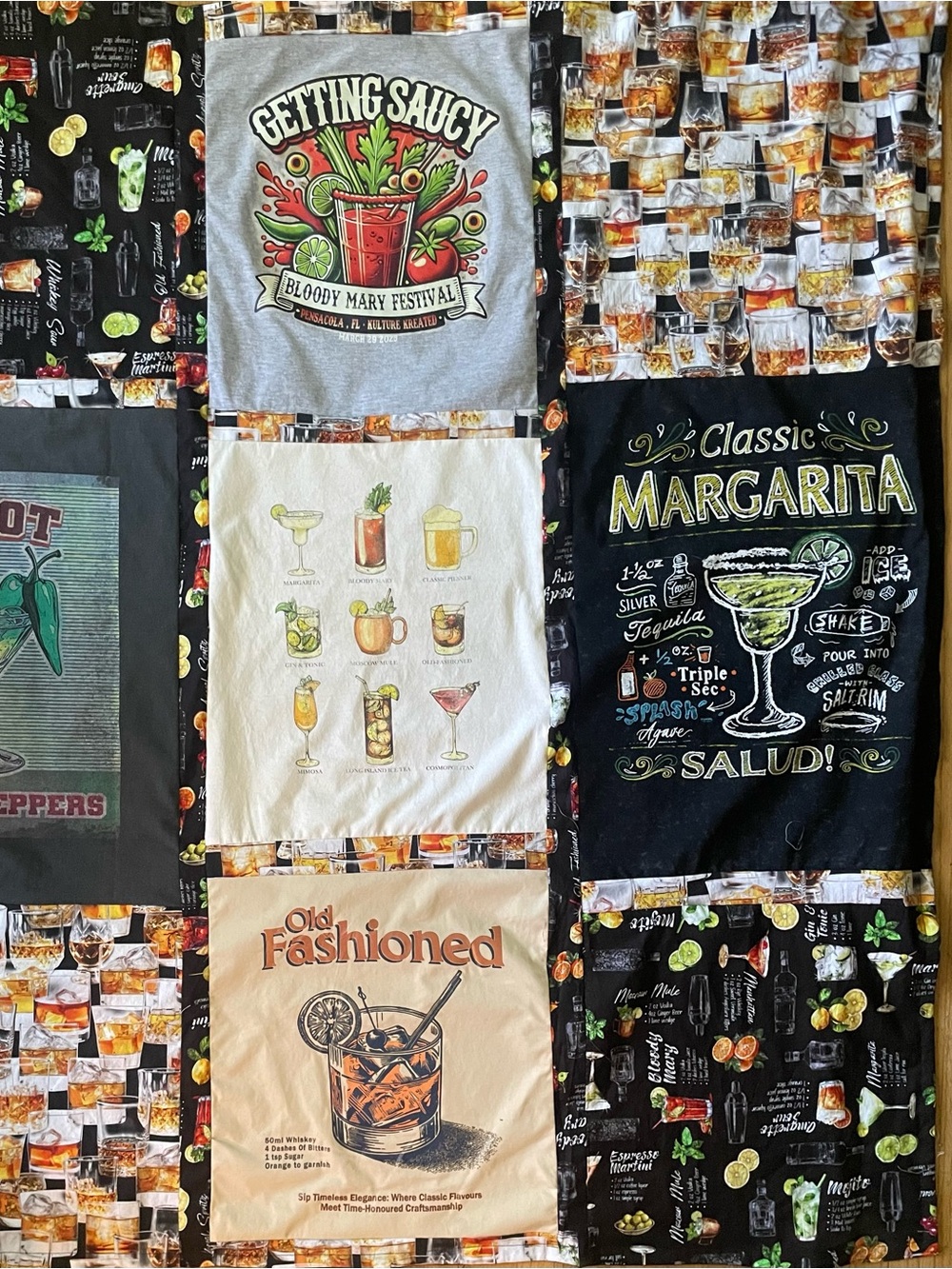 Upcycled T-Shirt Quilt or Throw Cocktail Theme